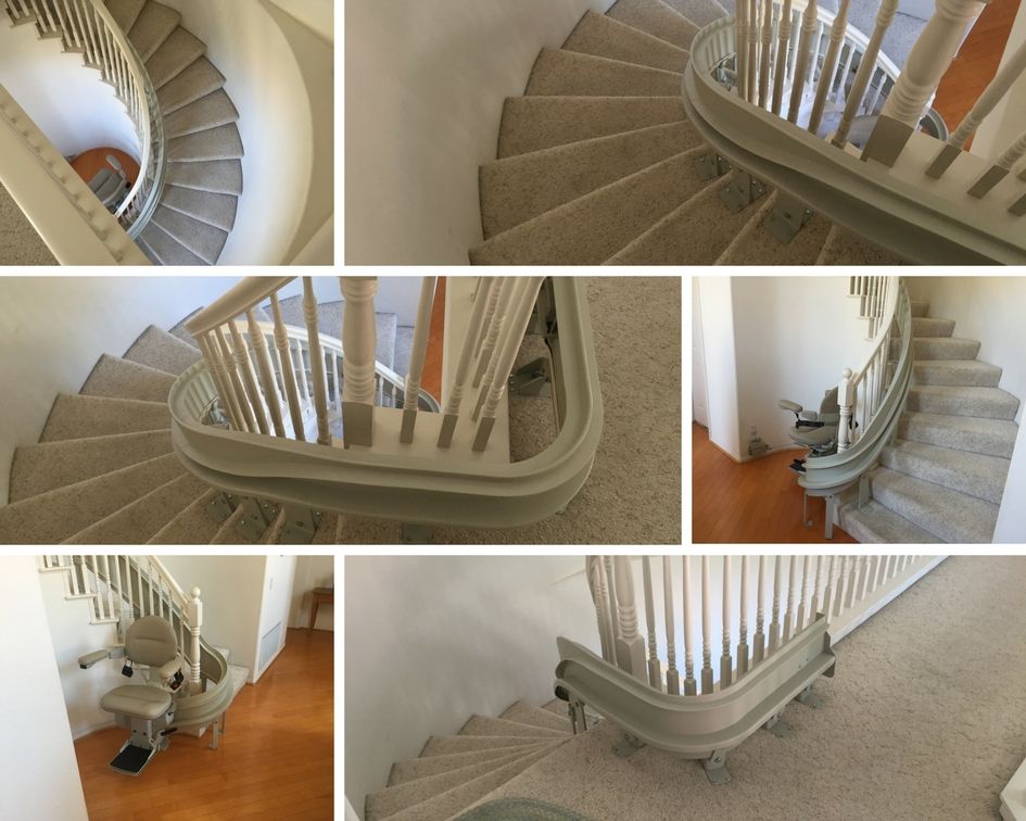 PMCIncorporated's tweet photo. Custom #Bruno Stairlift with top and bottom park stations in beautiful #SanDiego home. #BetterWithBruno https://t.co/KJpUkuzSF8