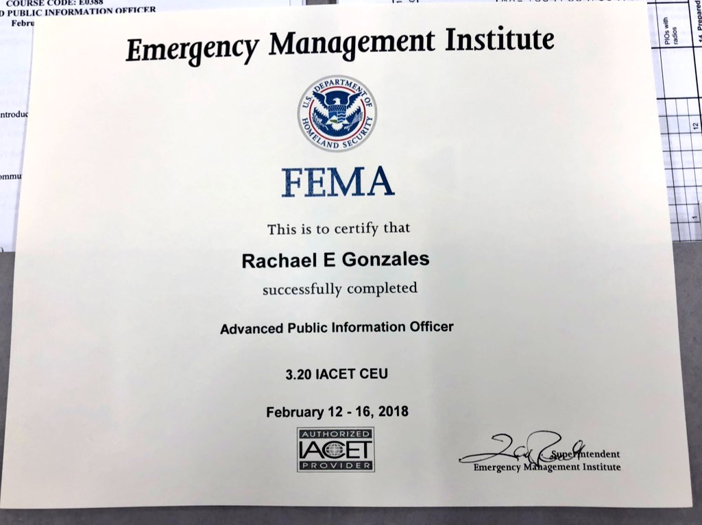 RgonzalesPIO's tweet image. The three words that best describe this week are excited, empowered, and exauhsted. I had an amazing week at the Advanced Public Information Officer class. I learned so much, and made some amazing new friends. #advancedPIO