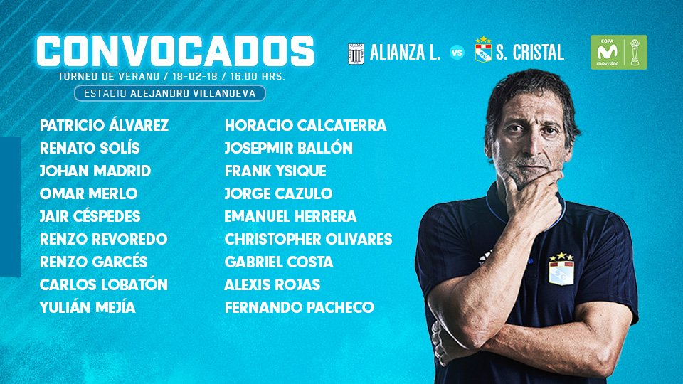 ClubSCristal's tweet photo. Convocados para el partido entre @ClubALoficial vs. @ClubSCristal https://t.co/HoUhxhCOG2