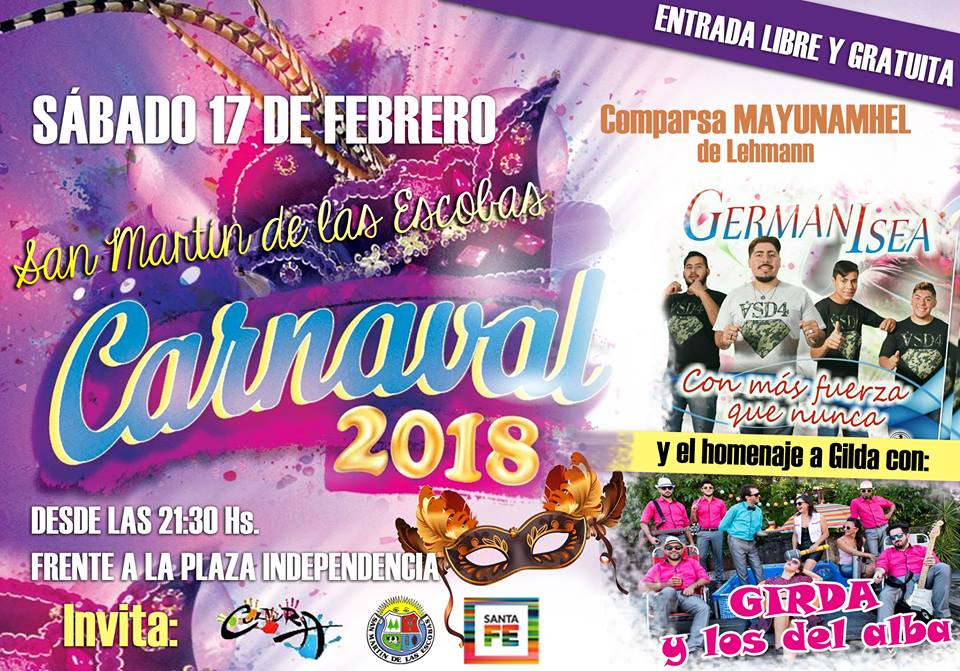 comuna_sme's tweet photo. Recordá que este sábado 17 en la Plaza son los "Carnavales en San Martín" y estarán presentes las siguientes bandas:

-Comparsa Mayunamhel
-Germán Isea y su banda.
-Girda y los del Alba.

Además aprovechamos para destacar que la entrada es gratuita y que habrá servicio de buffet. https://t.co/McLKD1Oxif