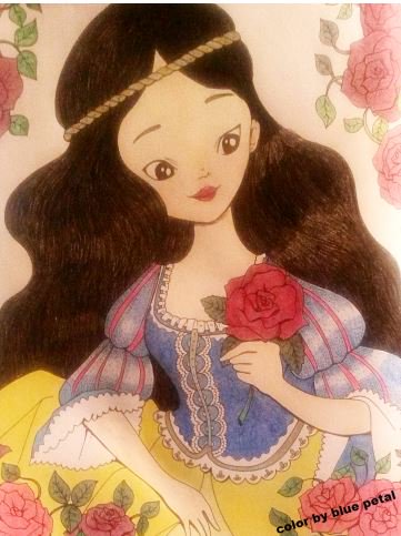 BluePetalMedia's tweet image. Decided to color this to relax a but!  Snow White, illustration by Fabiana Attanasio. #fairytalefebruary #fabianafebruary #coloring #coloringbooks #acolorfullife  #Disney #Princess #bluepetalmedia