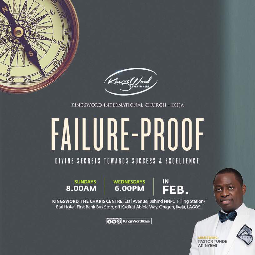 Pst_T's tweet photo. The 3rd & final part in the #FailureProof series holds tomorrow (Sun.18 Feb. 8am). Teeing us up for our annual Church Workers Conference next week (Thu.22-Sat.24). Some exciting days/meetings ahead. Join us.
Don’t be MIA!!!
#PressingOn
#RichFulfillment https://t.co/mqBDoDnNgU