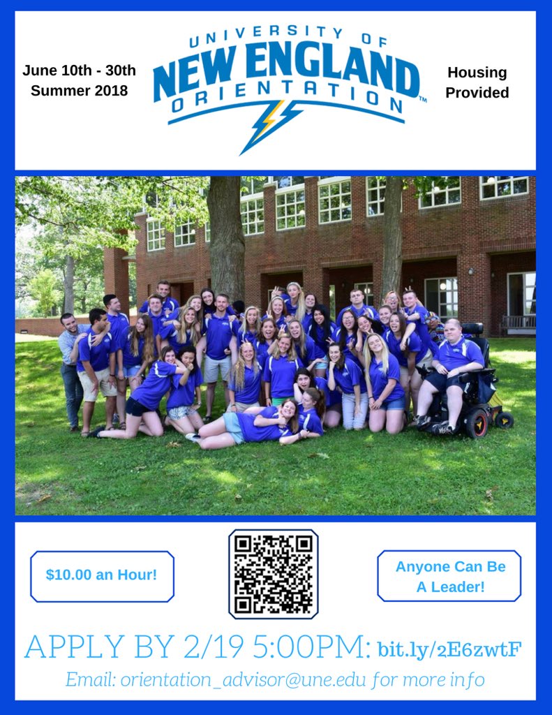 Apply to become an Orientation Leader! Applications are due MONDAY 2/19 by 5 PM and can be found here: bit.ly/2E6zwtF