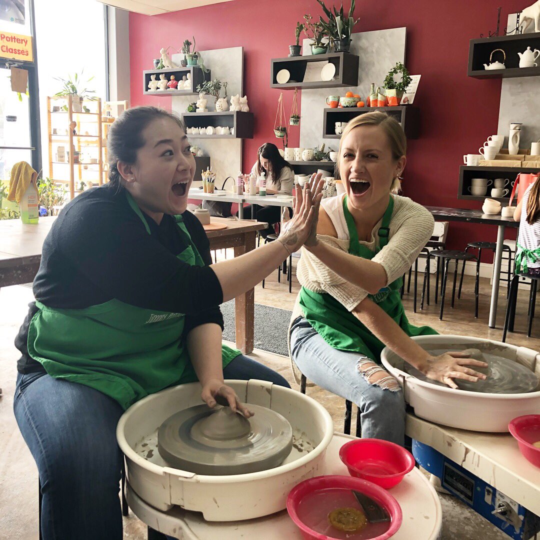 JimmyPottersWor's tweet photo. Stress down Saturday! Our pottery classes are for beginners and for all ages. 

Bring a gal pal or Ladies Night. Reserve now and try the potter’s wheel! Call us for availabilities (703)934-4400 https://t.co/LNrd5FrUxS