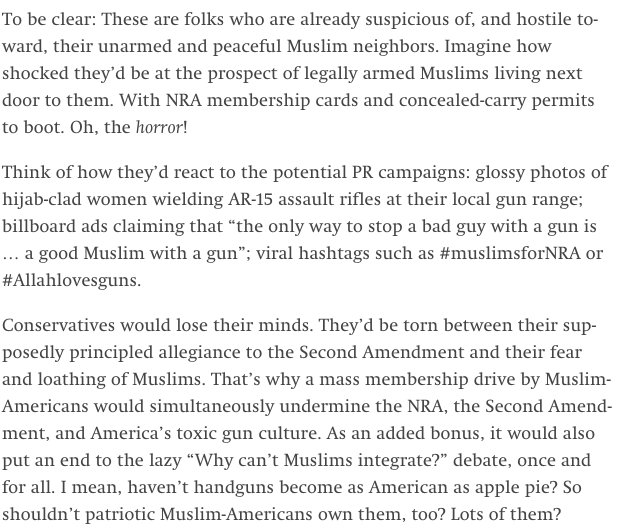 mehdirhasan's tweet photo. I have a modest proposal to combat gun violence and the NRA. And it, erm, involves Muslims. :-)
My new @theintercept column:
https://t.co/NwsO2OKS8M https://t.co/kCDVxMcICj