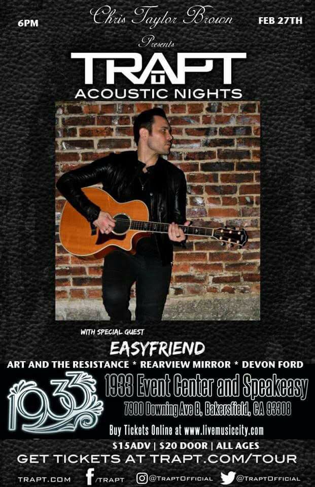 #February 27th come join #ArtAndTheResistance for an  #Unplugged set with <a href="/TRAPTOFFICIAL/">TRAPT</a>