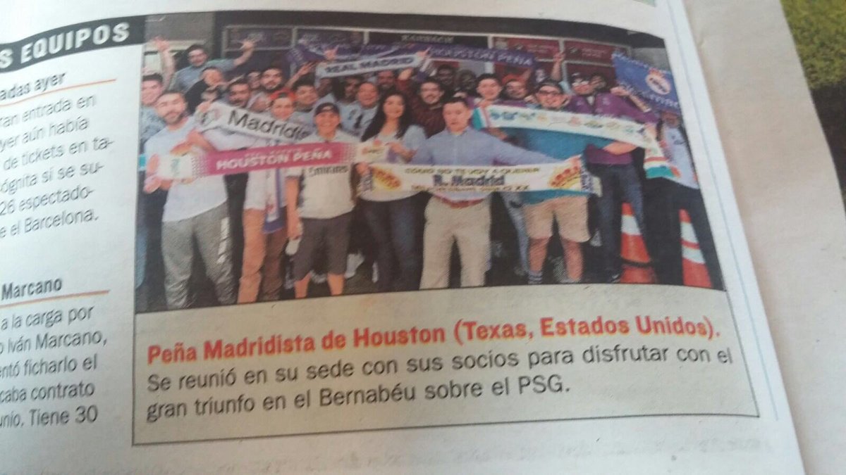 eddiemendozapr's tweet photo. Foto publicada en el AS de hoy (edicion papel)
Muchas gracias a nuestros amigo @As_TomasRoncero por poner a la @real_madridHOU en AS! #RMHP #ChiringuitoMadrid #madridismousa https://t.co/Vlu9Xd9pu3