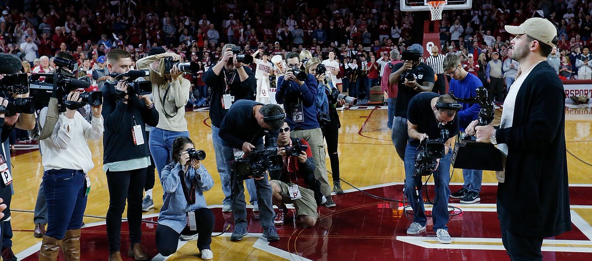 OU_Football's tweet photo. He just couldn’t miss an OU-Texas game. @OU_MBBall #BeatTexas https://t.co/qOTUthuiXn