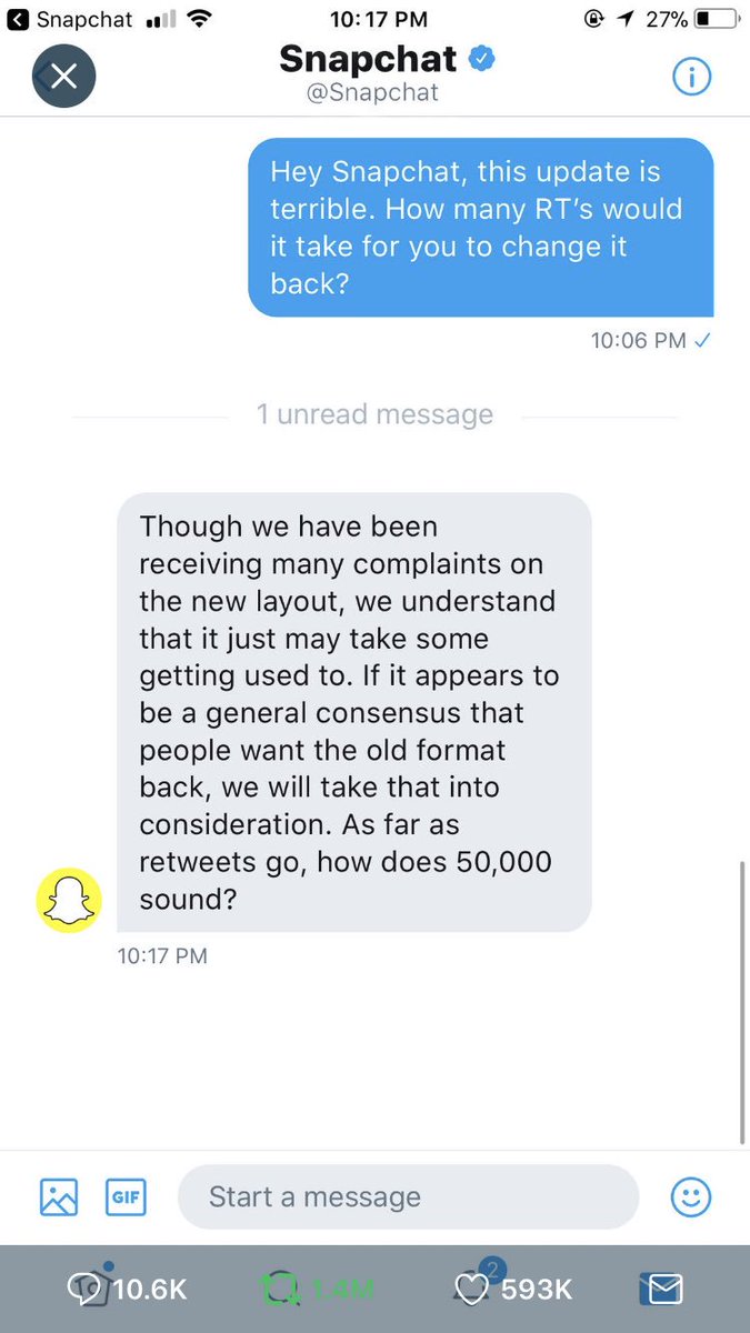 GallantHunter's tweet photo. @Snapchat  1.4 mil RT’s . Are you guys people of your word? https://t.co/oHZJqUDyJw