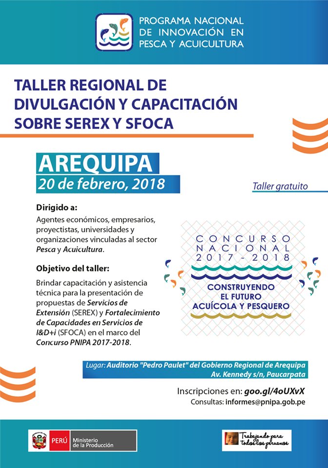 PNIPAPeru's tweet image. Atención #Arequipa este martes 20 de febrero se dictará un interesante taller participativo para conocer más sobre los subproyectos de @RedPNIPA sobre #SEREX y #SFOCA. ¡Los esperamos!