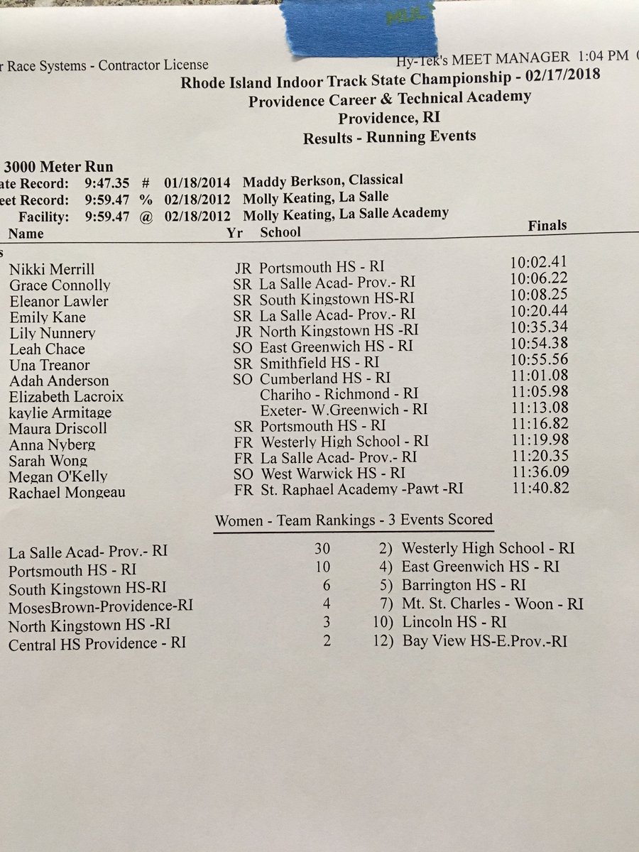 WPSBulldogs's tweet photo. Question:
Who is the top freshman 3k runner in the state?

Answer: @FedeRocko_Track Anna Nyburg - according to results below!

Another PR. Great job!
@SunSportsRI @WesterlySuper https://t.co/rY4L9yb9z7