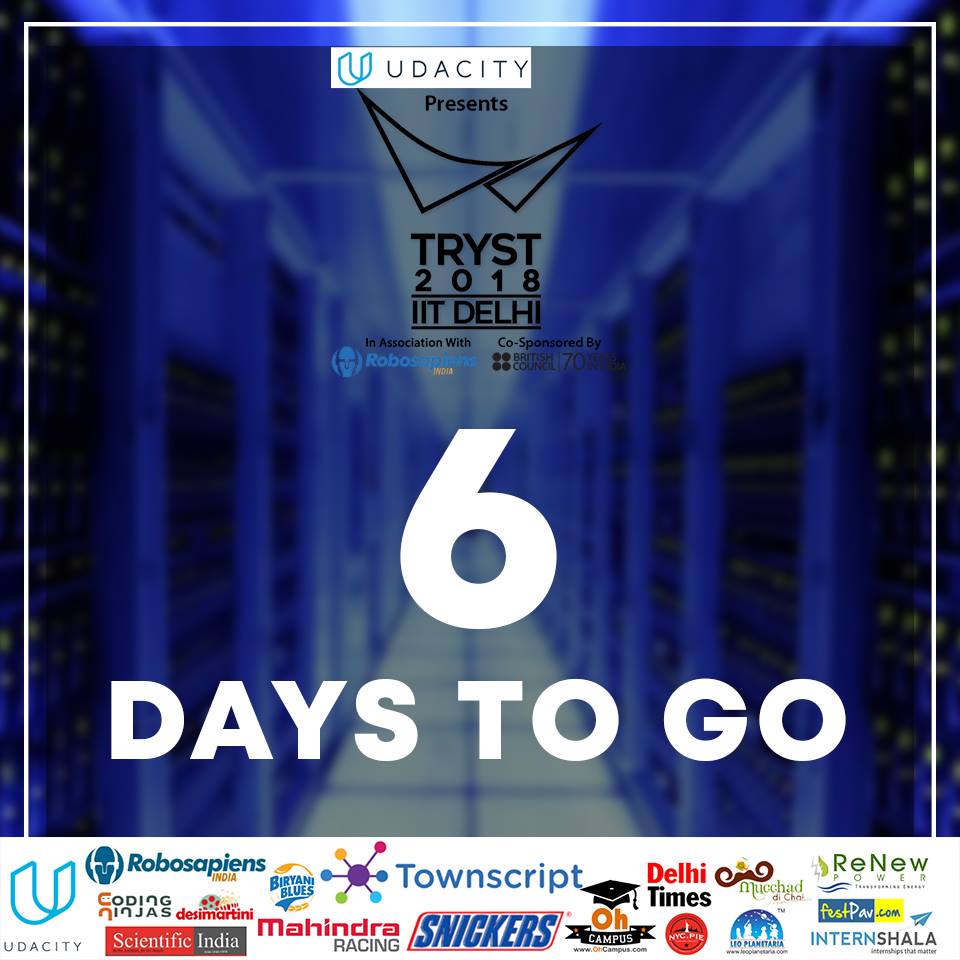 IITDTryst's tweet photo. 6 days to go to infinite joy!!!!
#Tryst18 #BeyondInfinity #HappyTrysting https://t.co/OtMq63nfSI