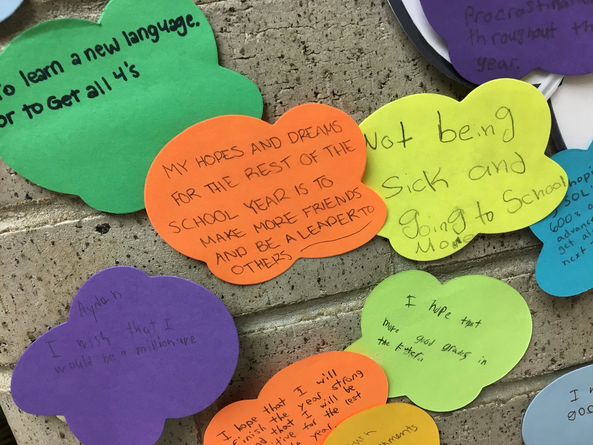 BullRunES's tweet photo. What are your HOPES and DREaMS? from collaborating to reading to adding expression in writing @BullRunES shared theirs for the second half of the year. #teamBULLRUN #proudprincipal https://t.co/GVGgQbuJfw