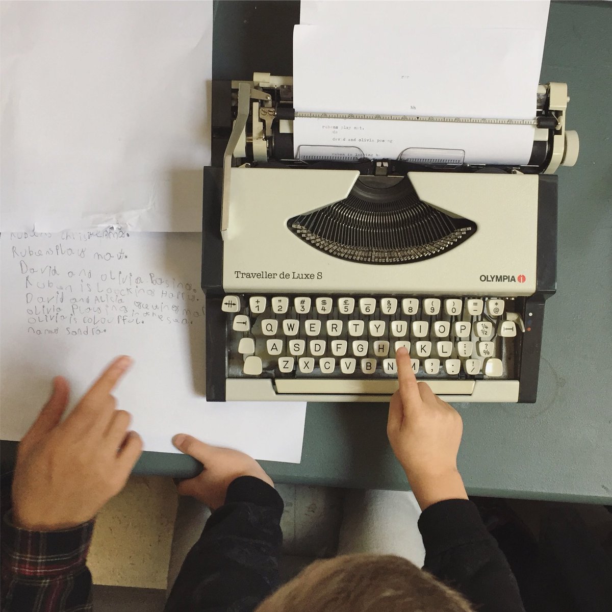 Lovely concertina books made by families today @PlymArtsCentre - typing pool a hit as usual. 
Jennifer made a book called Jennifer, Flo made a book of pet dragons.  
We had a great workshop 🌝