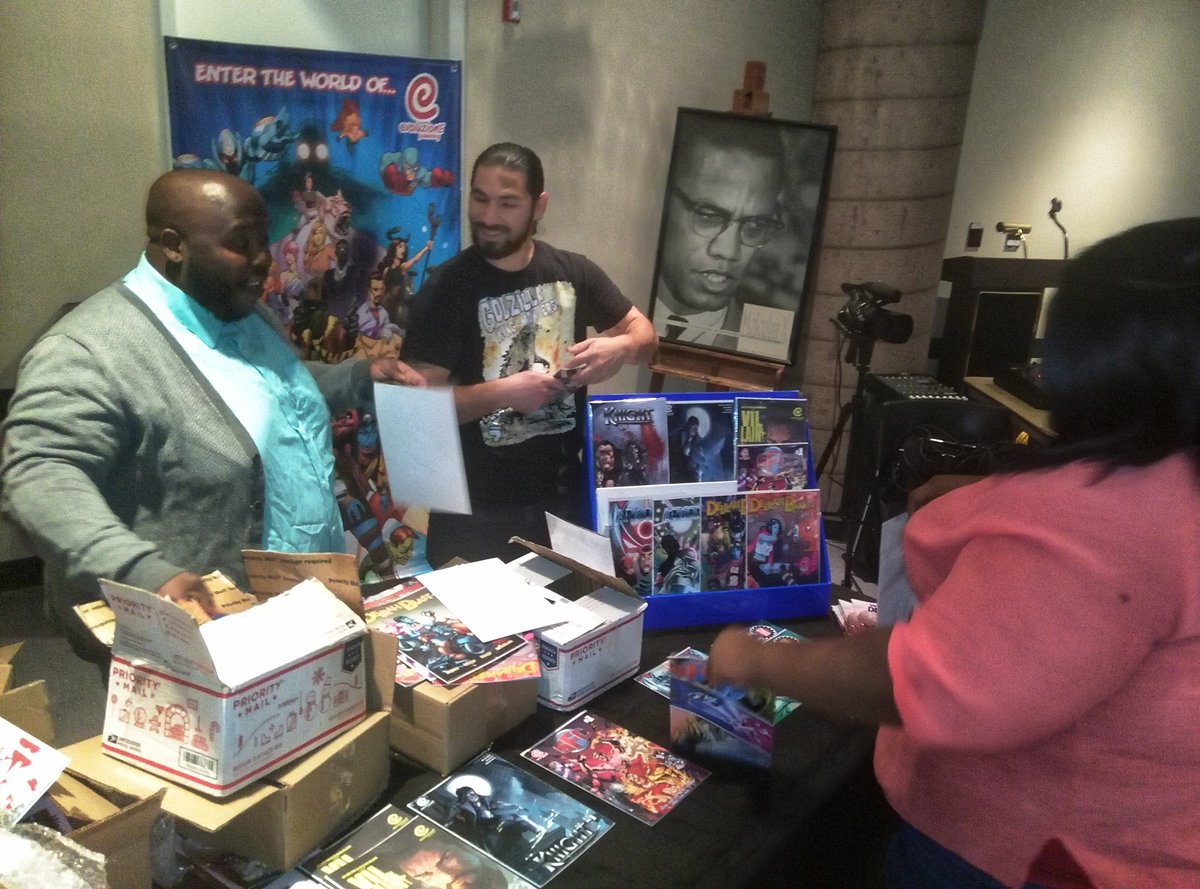 sdcomicfest's tweet photo. The first Black Comix Day is here at the Malcolm X Library! Check out the comics & meet the artists. This free event was organized by @KIDCOMICSKJ. #comics #comicbooks #BLKCOMIXDAY2018 #RepresentationMatters #sandiego https://t.co/tTin4z0Cmp