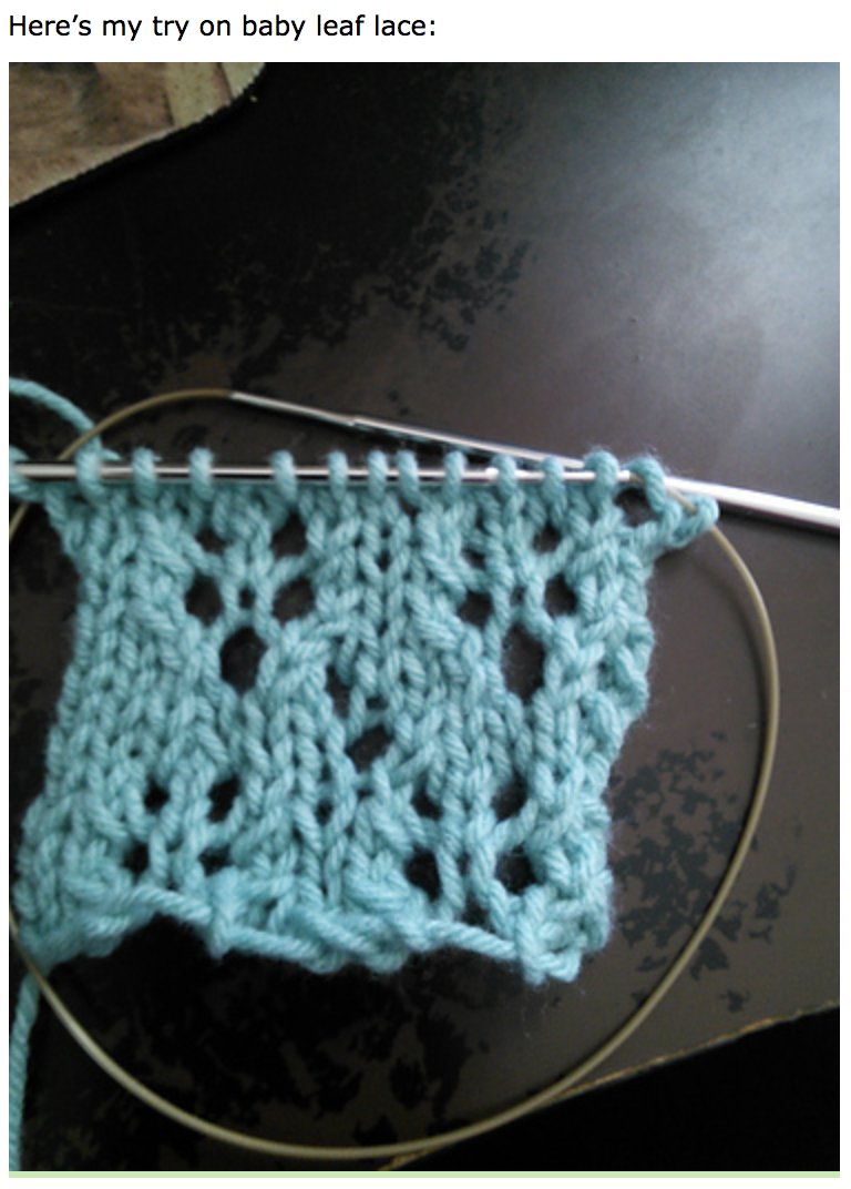 Here's my try on baby leaf lace: A smaller section of lace showing repeating pattern