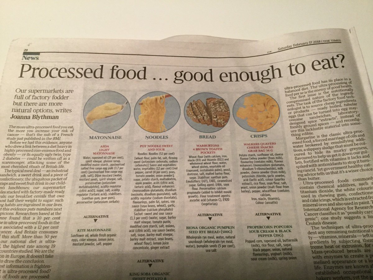 SuzyGlaskie's tweet photo. Brilliant article on ultra-processed food by @JoannaBlythman in today's @thetimes. "It's a tragedy that our public health establishment has gone along with the food industry fiction that ultra-processed food has its place in a balanced diet." https://t.co/NlP6SxRISx