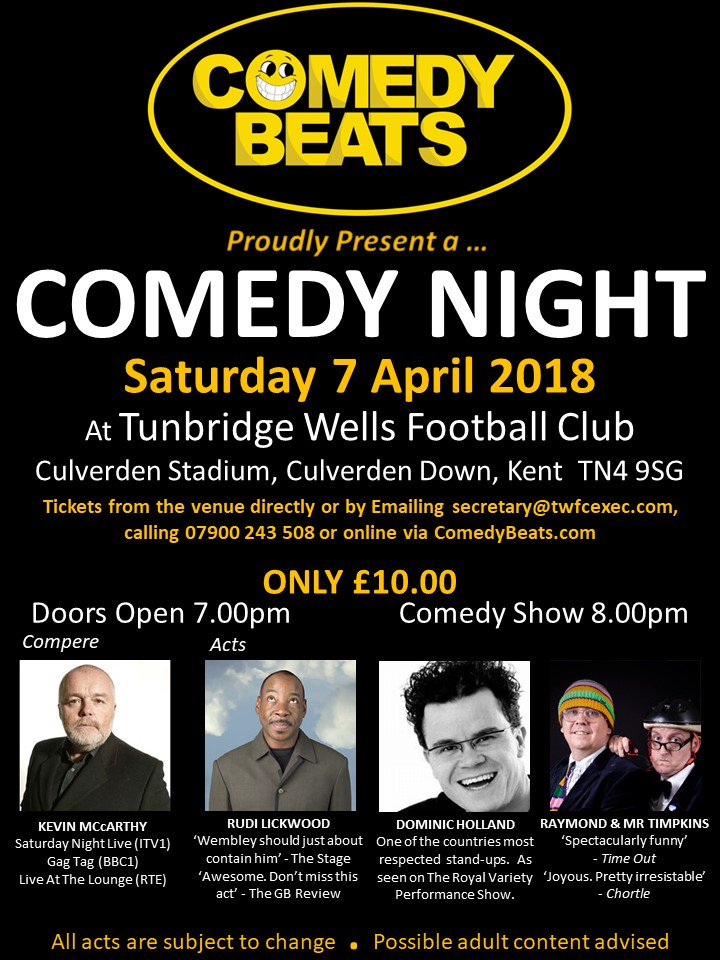 Tun_Wells_FC's tweet photo. After the great success of the last Comedy Night event held at the club, you'll be pleased to know that we're holding another on Saturday 8th April! Tickets now available and bookings being taken! https://t.co/HcE6kMHlZU