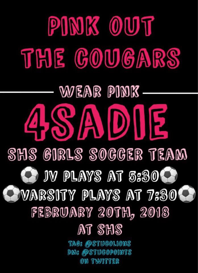 springhigh2020's tweet photo. come out and support your lady lions and pink out the cougars !  💗🦁💚#4sadie https://t.co/5yZeEkO8Bu