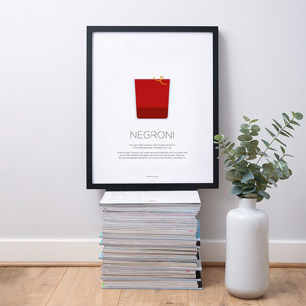 Gin. Campari. Sweet Vermouth. Orange twist. Ice. Shop over 100 cocktail recipe prints: etsy.me/2p4PgWA #negroni #cocktails #etsy