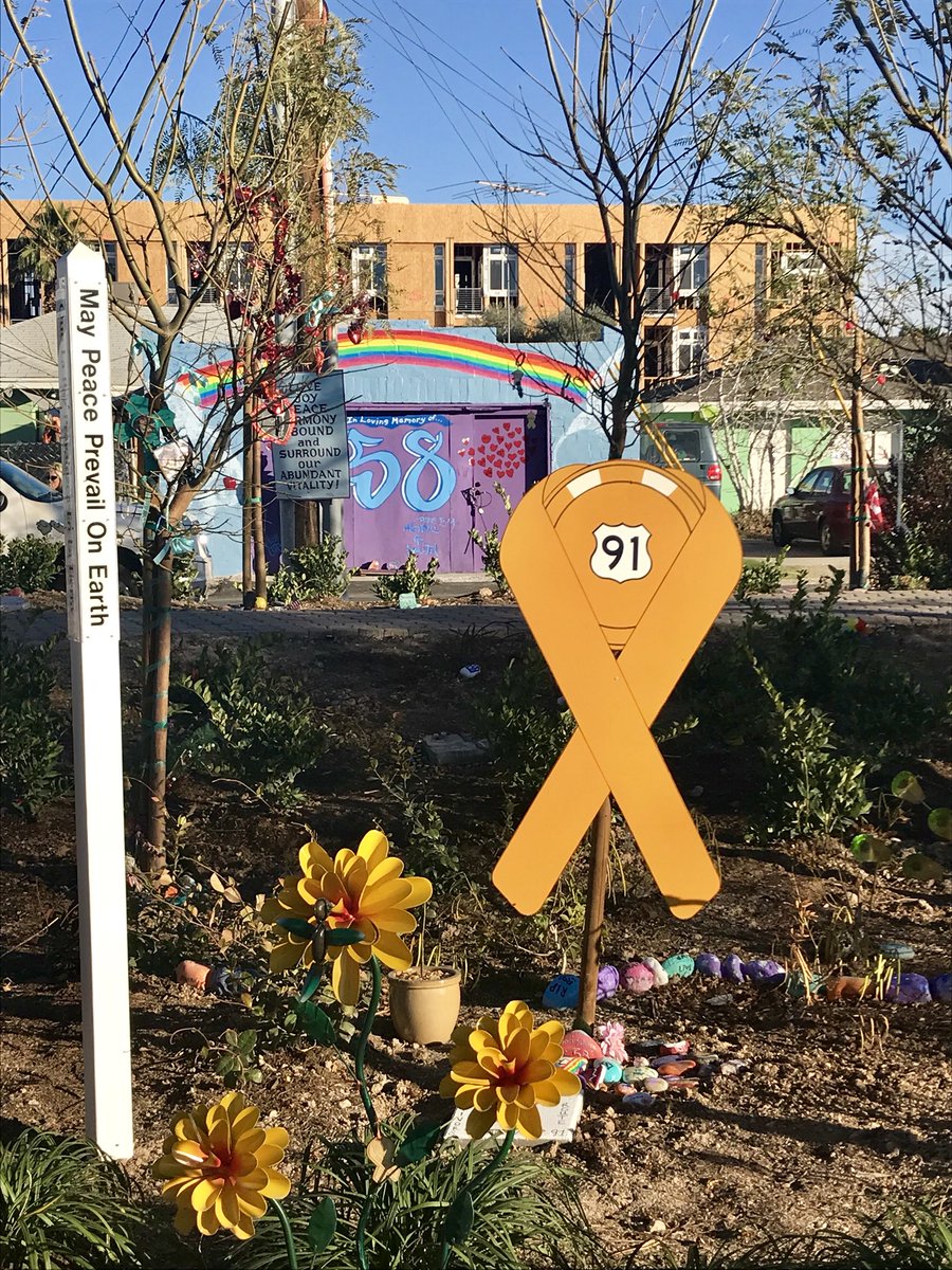 Jackaaaaayyy's tweet photo. Took a big step forward in this healing process yesterday. The man who watches after it everyday told me he’s met about 3,000 survivors so far. It brought tears to my eyes walking around here. Such a beautifully put together memorial.🧡 #VegasStrong #route91 https://t.co/vOkLncWfKu