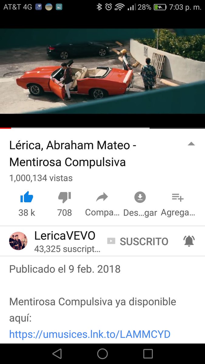 LericaMex's tweet photo. Nuestra #MentirosaCompulsiva llegó al millón 😵😍🎉💪👏 @LericaMusic @AbrahamMateo https://t.co/1dKimKEXx3