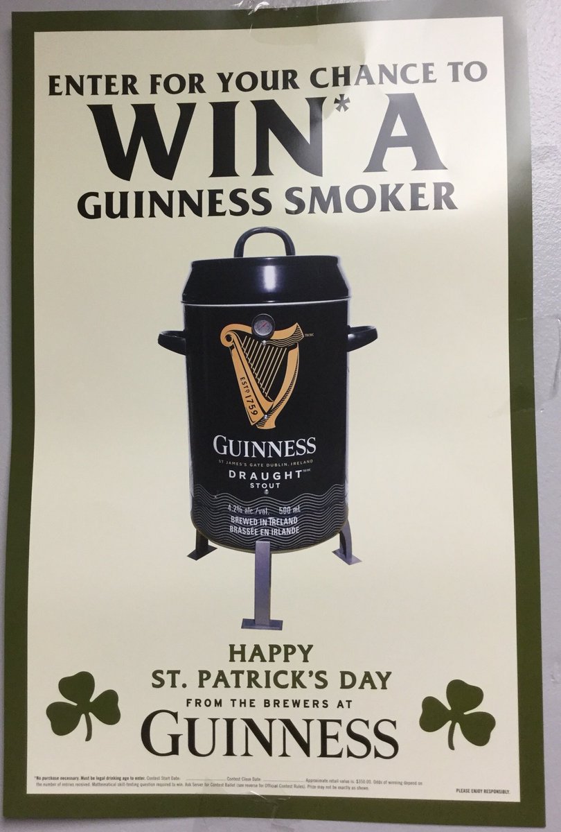 $6 pints of Guinness, Smithwicks &amp; Harp until 6pm. You might win a smoker.  #ygk