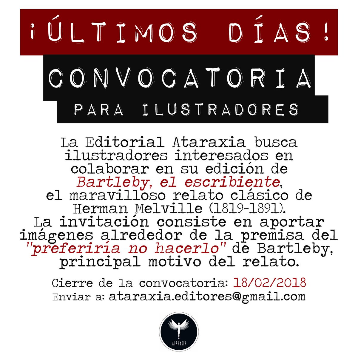 AtaraxiaEd's tweet photo. ¡ÚLTIMOS DÍAS! https://t.co/xNk6HEf28A