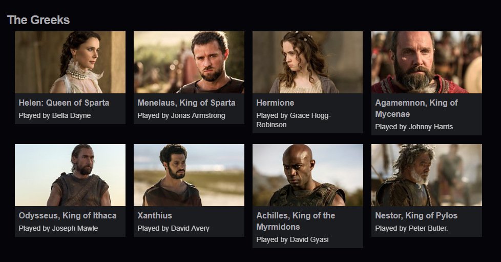 Who's who in Troy: Fall of A City. The Greeks. 💕<a href="/belladayne/">Bella Dayne</a> <a href="/Jawbonethemovie/">Jawbone the movie</a> @realjosephmawle <a href="/thedavidgyasi/">David Gyasi</a> <a href="/David_Avery_/">David Avery</a> bbc.co.uk/programmes/pro…