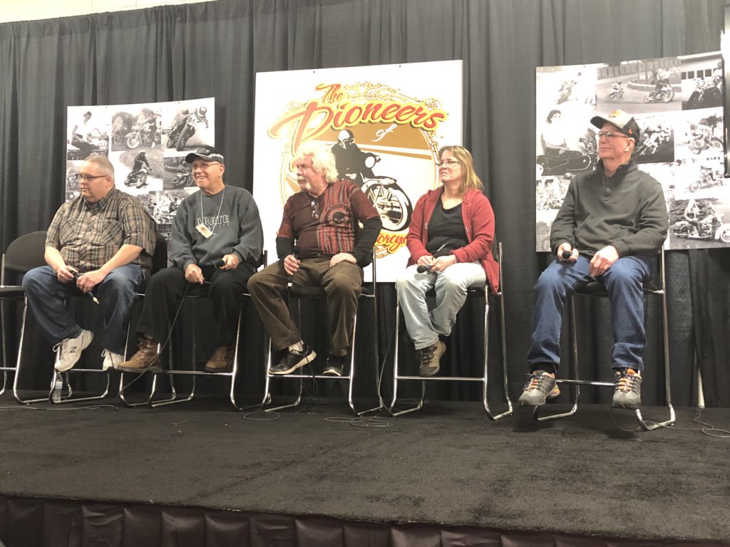 The Pioneers of Motorcycling Panel is happening now! They are talking about adventure riding during this panel.