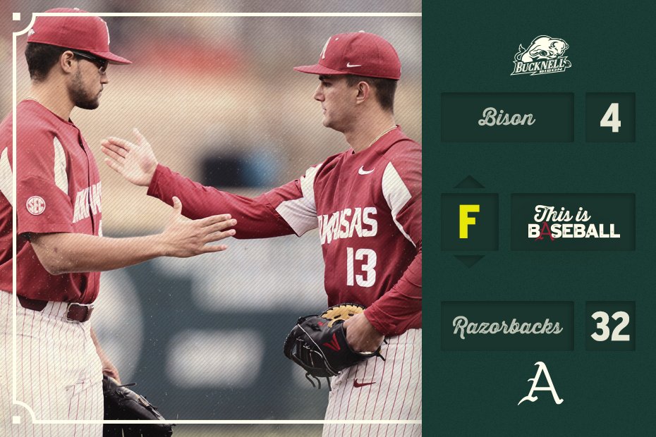 RazorbackBSB's tweet photo. And that will do it! 

Hogs get the win and the series over Bucknell. Let's get the sweep tomorrow!

First pitch at Noon. See you at Baum! https://t.co/XZAG2Z5hf7