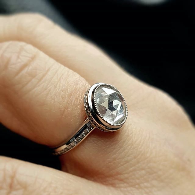 Vintage Rose cut diamond, set in a platinum milgrain bezel with channel set diamonds. Old world facets, modern aesthetics. ift.tt/2ELTE3D