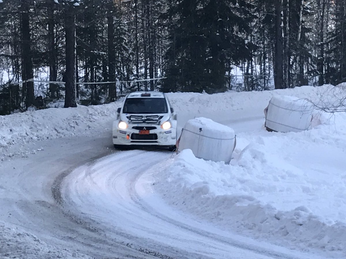 MitsubishiR5's tweet photo. Our other three crews: Robert Blomberg/Lars Andersson, Joachim Carlstrom/Jorgen Norman &amp; Sune Larsson/Hakan Oddshammer all made it through today's eight stages   which means our 4 #Mirages hold now the top 4 positions in the Nat4 class @RallySweden https://t.co/Kg79emxQrE