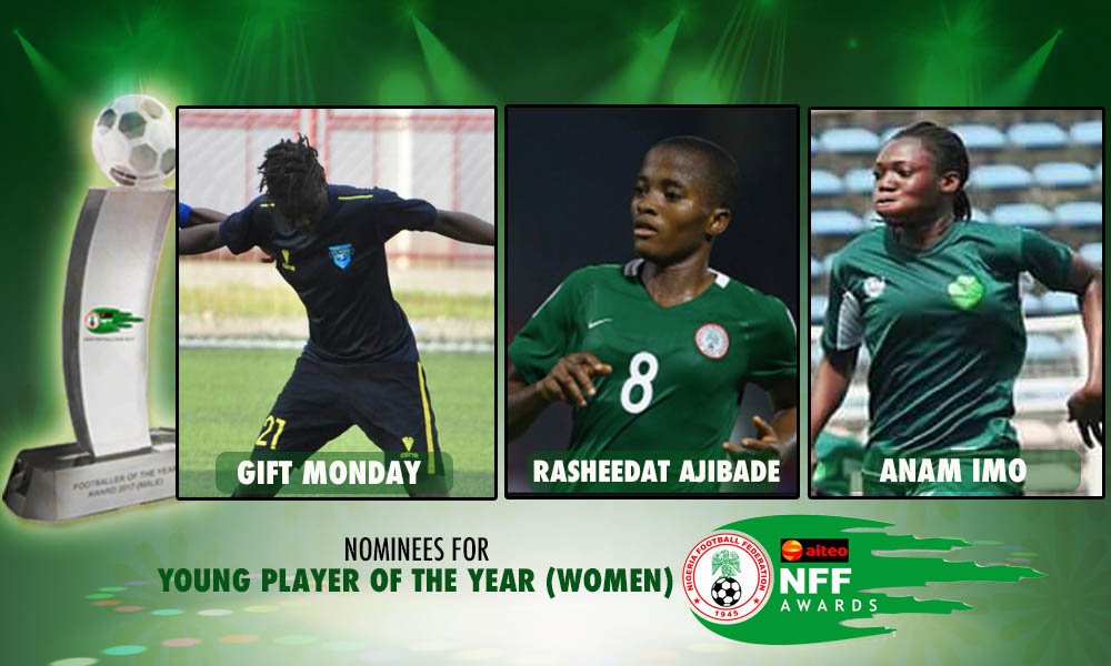 SportAfricaNews's tweet photo. #AiteoNFFAwards2018
Women's Young player of the Year award: #GiftMonday #RasheedatAjibade #AnamImo https://t.co/Sa2APvViAF