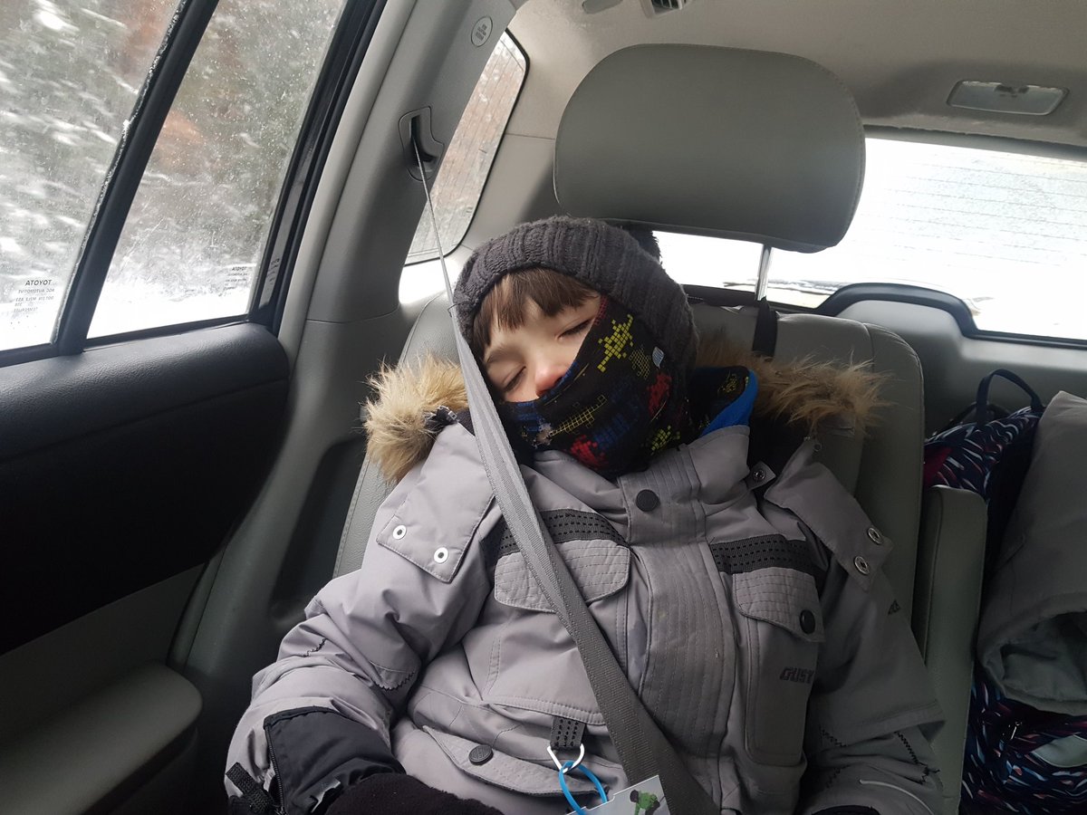 Burnt himself out in the tree runs. Didn't even make through the drive down the mountain. #snowproud