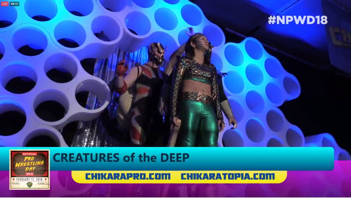 I LOVE @ashley__vox.  She takes the Oceania role in @CHIKARApro and owns it.  So different then what I got to see from her last Saturday too.  She's grown so much.  #ReelCatch #QueenofTheSea #CreaturesofTheDeep #NPWD18 #CHIKARA