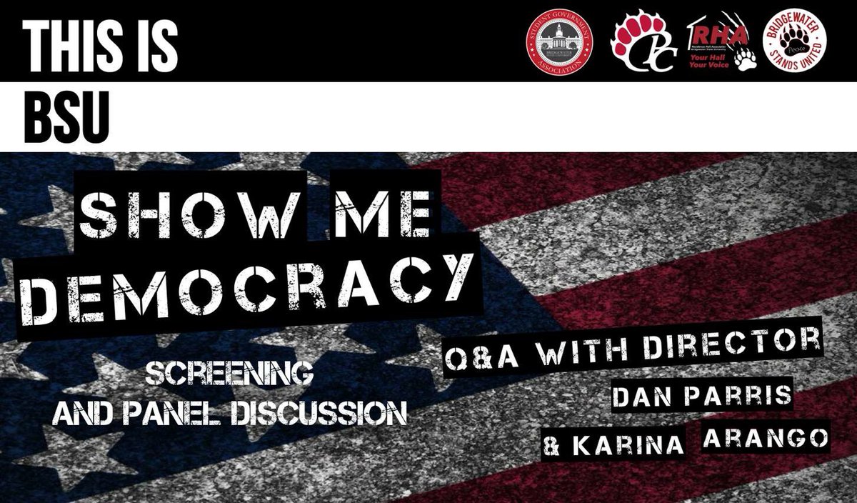 BSU_RHA's tweet photo. Join us on Thursday 02/22 for Show Me Democracy, a screening and panel discussion on the role of policy and protest for social change work #THISISBSU #Policy #Protest #ShowMeDemocracy https://t.co/5W94xkIVT2