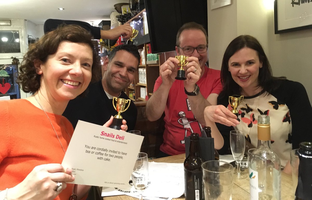 Mari_Williams's tweet photo. Won the cup in the @snailsdeli quiz. Thanks to Sue Essex and Meryl for organising #Rhiwbina #finallywonsomething @leanneslaw @RichardMoorhead @MariWithecombe https://t.co/gf7t9Jp5Xh