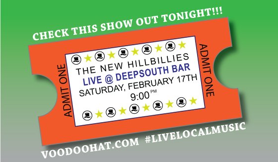 VoodooHat's tweet image. IT'S SATURDAY &amp;amp; THERE'S TONS OF #LIVEMUSIC HAPPENING AROUND THE #NCTRIANGLE 2NITE! CHECK OUT #THENEWHILLBILLIES PERFORM LIVE AT @DeepSouthBar 9PM. GET DETAILS AND FIND MORE SHOWS ON VOODOOHAT.COM