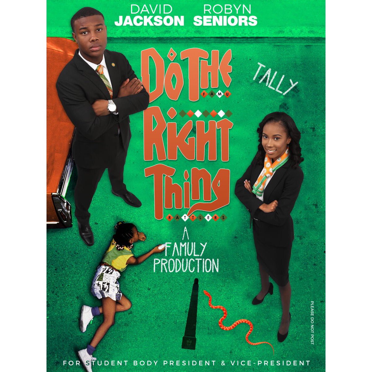 DoRightFamu's tweet photo. FAMU, what do you stand for?  The time is NOW to elect leaders who will stand for YOU Rattlers! So when you vote, #DoTheRightThing and elect David Jackson and Robyn Seniors your next Student Body President and Vice President! https://t.co/V652Zwbys8