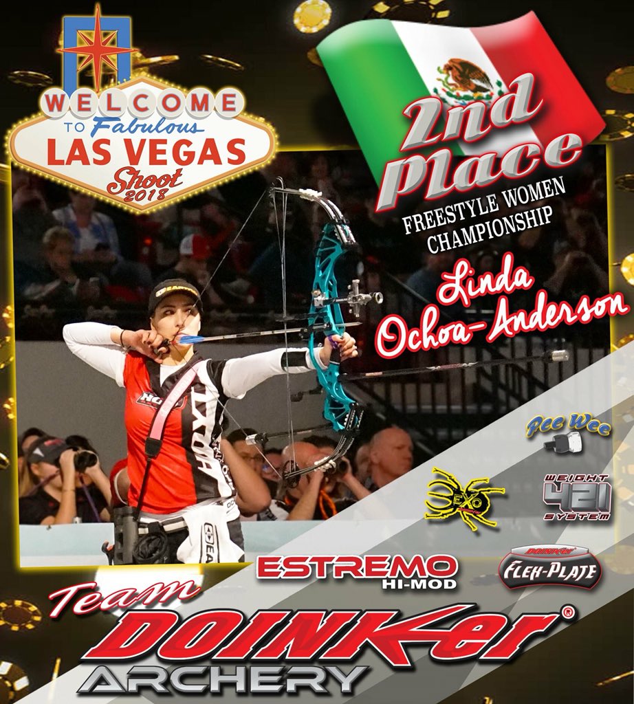 DoinkerStabs's tweet image. Congratulations to Team Doinker&apos;s Linda Ochoa-Anderson of Mexico on her 2nd Place Win at the 2018 Las Vegas Shoot!!
#TeamDoinker #EstremoHiMod #Doinker #Archery #LasVegasShoot
