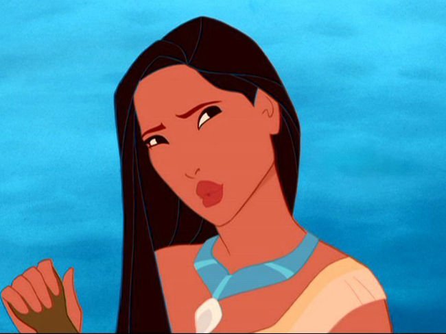 ""Pocahontas" was a nickname, meaning "the naughty one" or "spoiled child". Her real name was Matoaka. The legend is that she saved a heroic John Smith from being clubbed to death by her father in 1607 - she would have been about 10 or 11 at the time.