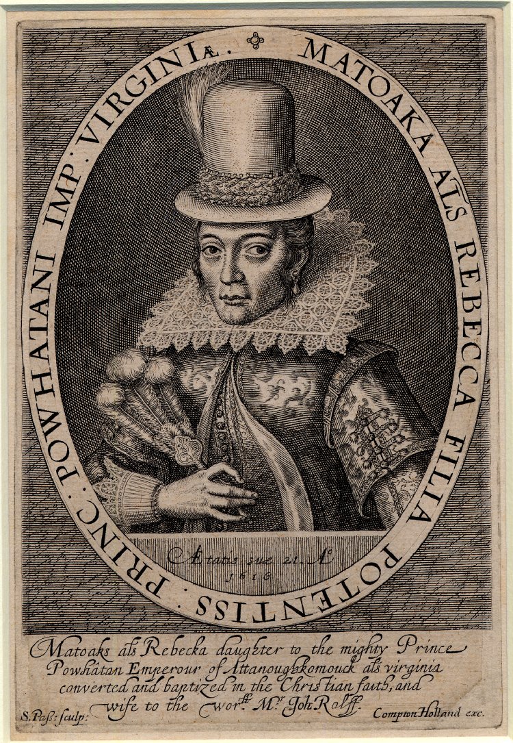 ""Pocahontas" was a nickname, meaning "the naughty one" or "spoiled child". Her real name was Matoaka. The legend is that she saved a heroic John Smith from being clubbed to death by her father in 1607 - she would have been about 10 or 11 at the time.