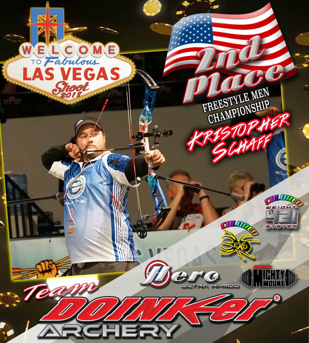 DoinkerStabs's tweet image. Congratulations to Team Doinker&apos;s Kristopher Schaff of the USA on his 2nd Place Win at the 2018 Las Vegas Shoot!!
#TeamDoinker #HeroUltraHiMod #Doinker #Archery #LasVegasShoot