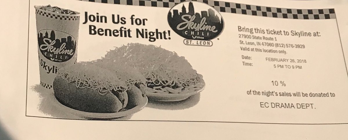 Come support <a href="/ECDRAMAC/">ECHS Drama Club</a> on Monday February 26th by dining at the St. Leon Skyline! See a drama club member for more information or visit the choir room to pick up a flyer.
