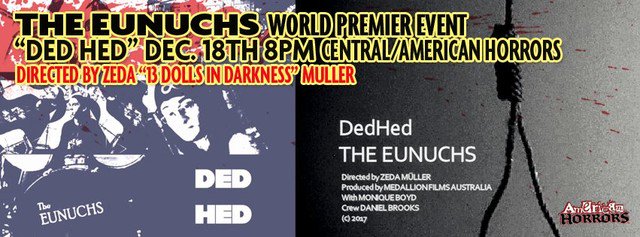 AmericanHorroru's tweet photo. Checkout the official music video for #DedHed directed by American Horrors Film Festival participant, Zeda Müller! Be sure to see all of The Eunuchs music videos on The Eunuchs Official YouTube Channel and on Hart Fisher's American Horrors!!!!
https://t.co/dBvSyi8eU8 https://t.co/mkwEFIIqKP