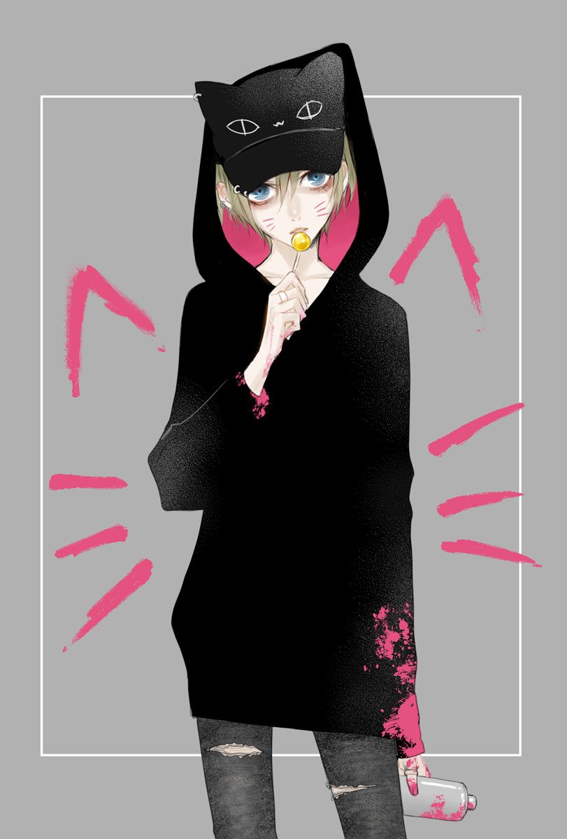 遅刻失礼します ネコミミキャップ フード付きパーカー スキニーパンツ Yunoki ｲｹﾒﾝ男装ﾚｲﾔｰ連載中のイラスト