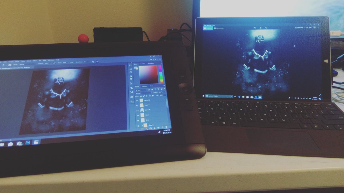 MikeMaysArt's tweet photo. Got my new #surface4 . Im using it with my #wacom #cintiq13hd . Finishing up this #blackpanther piece!
#art #artist #artlife #drawdaily #digitaldrawing #digitalart #marvel #blackpanthermovie #tchalla #wakandaforever #createdonsurface #madewithwacom #illustration #Godbless https://t.co/Gf5YJb2w3q