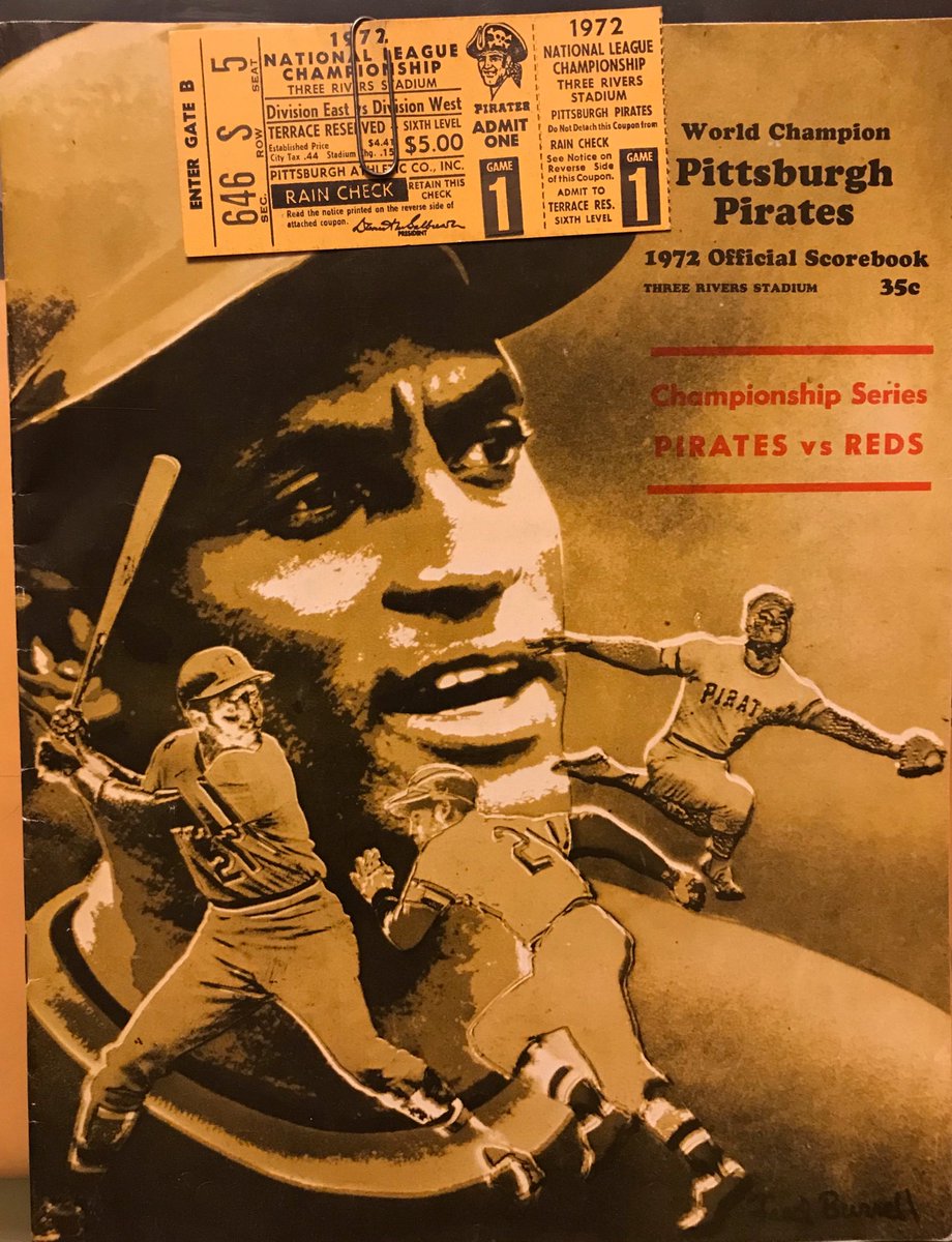 blainekelley's tweet photo. ‘72 NLCS program and ticket: @Reds vs @Pirates = goes to Pittsburgh 5-1 according to the hand scoring in my program. Anybody still keep score out there?! https://t.co/qaTzXU6sa1