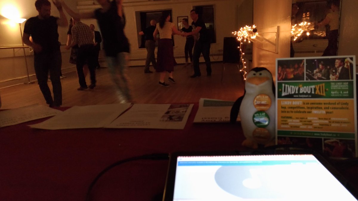 arthiak's tweet photo. Skipper Lindy Bouter co-DJing @SideStreetSwing charity dance for the @SascOttawa and spreading the love of #lindyhop and @lindybout #LBXII #LBready #randomActsofDance #skipperonthefloor https://t.co/NZ1SuT3eQN